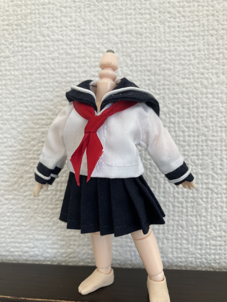 オビツ11  セーラー服3点セット　白×ネイビー