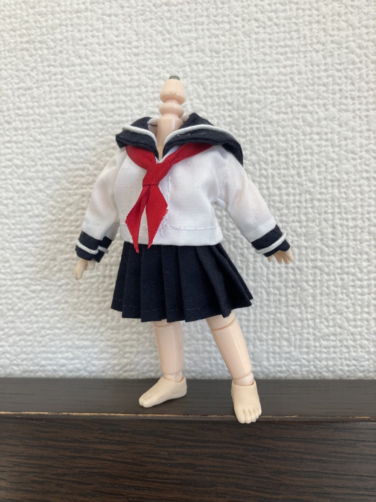 オビツ11  セーラー服3点セット　白×ネイビー