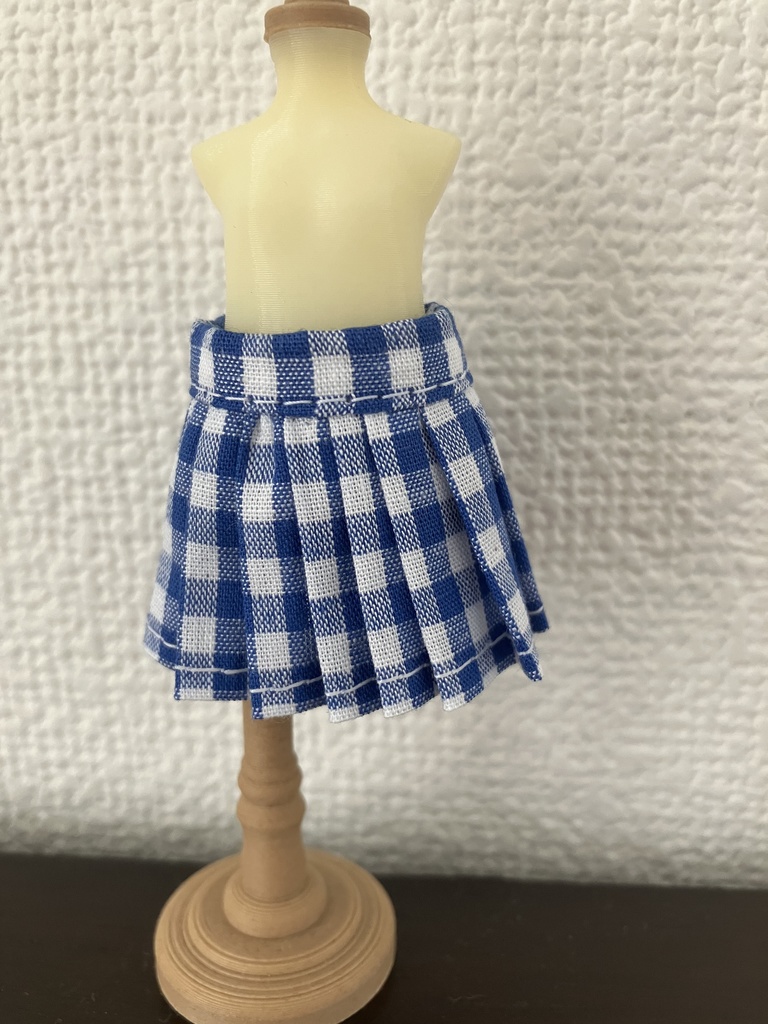 オビツ11  ギンガムチェックのプリーツスカート　blue