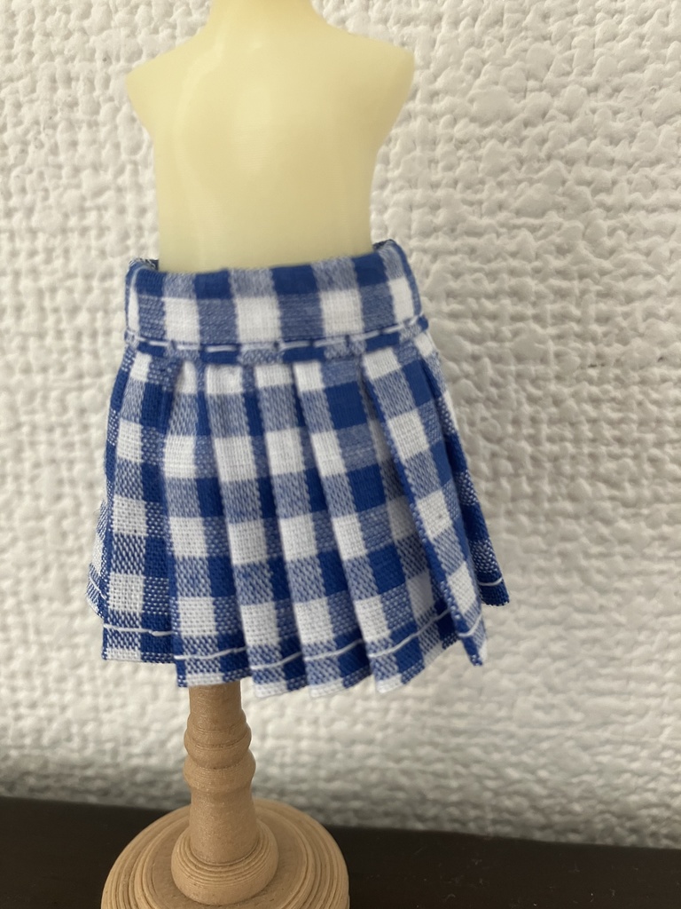 オビツ11  ギンガムチェックのプリーツスカート　blue