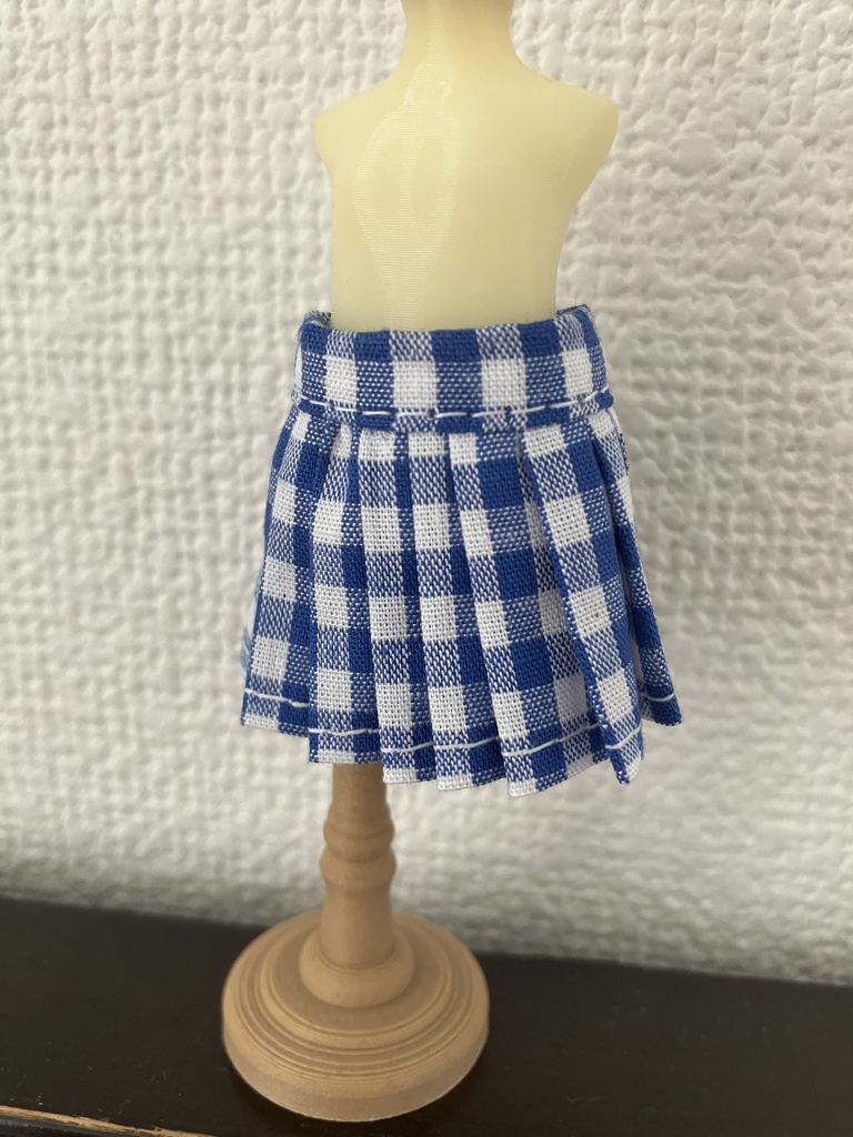 オビツ11  ギンガムチェックのプリーツスカート　blue