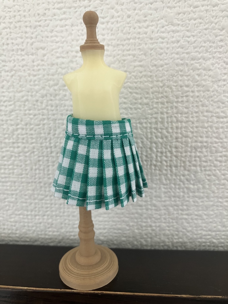 オビツ11  ギンガムチェックのプリーツスカート　green