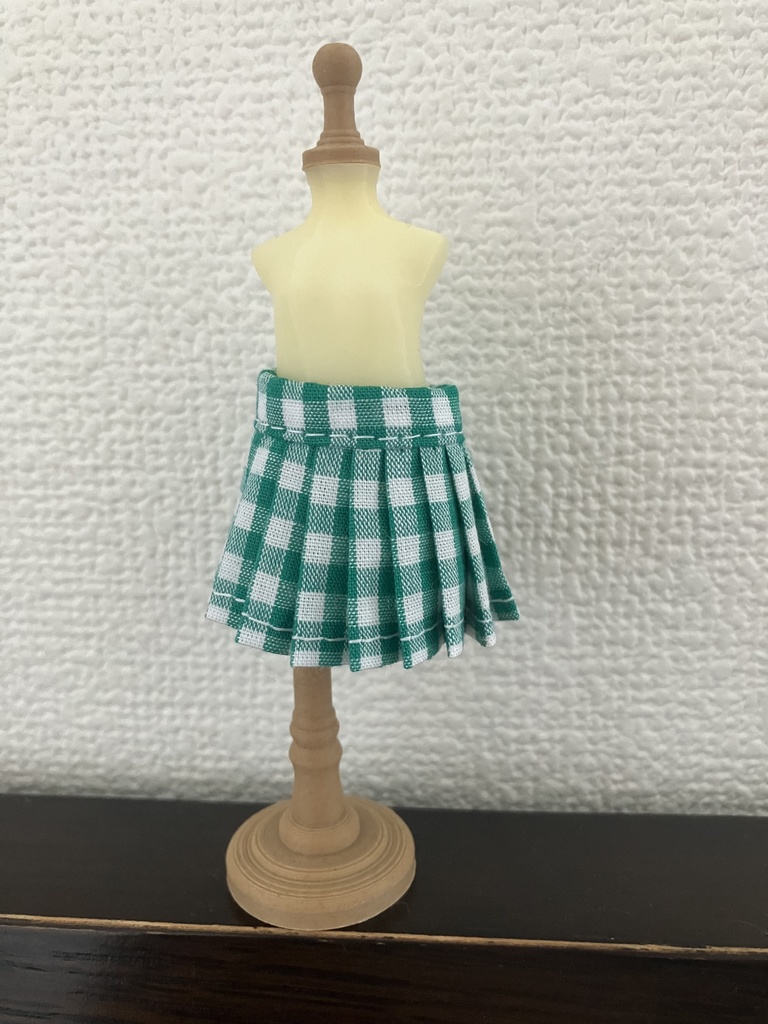 オビツ11  ギンガムチェックのプリーツスカート　green