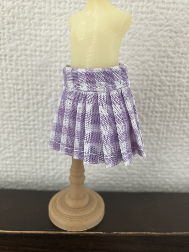 オビツ11  ギンガムチェックのプリーツスカート　purple