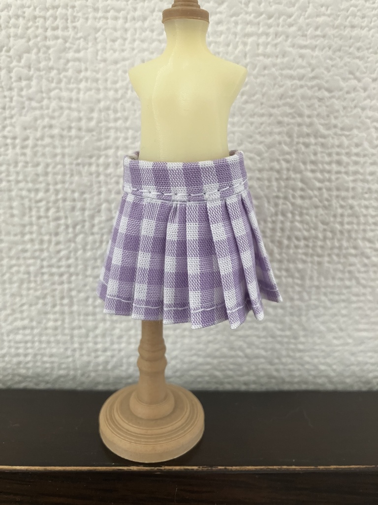 オビツ11  ギンガムチェックのプリーツスカート　purple