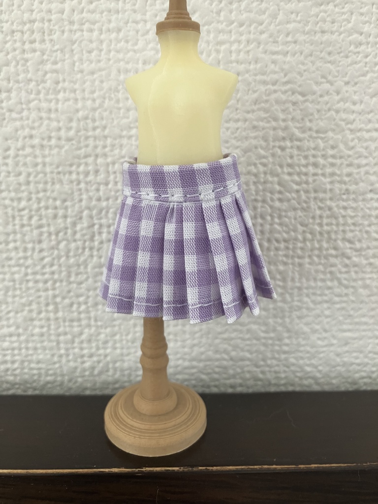 オビツ11  ギンガムチェックのプリーツスカート　purple