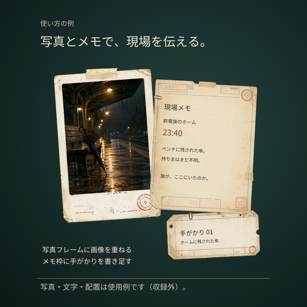 【無料版】ココフォリアに貼るだけ|現代ミステリー調査素材セット Vol.1
