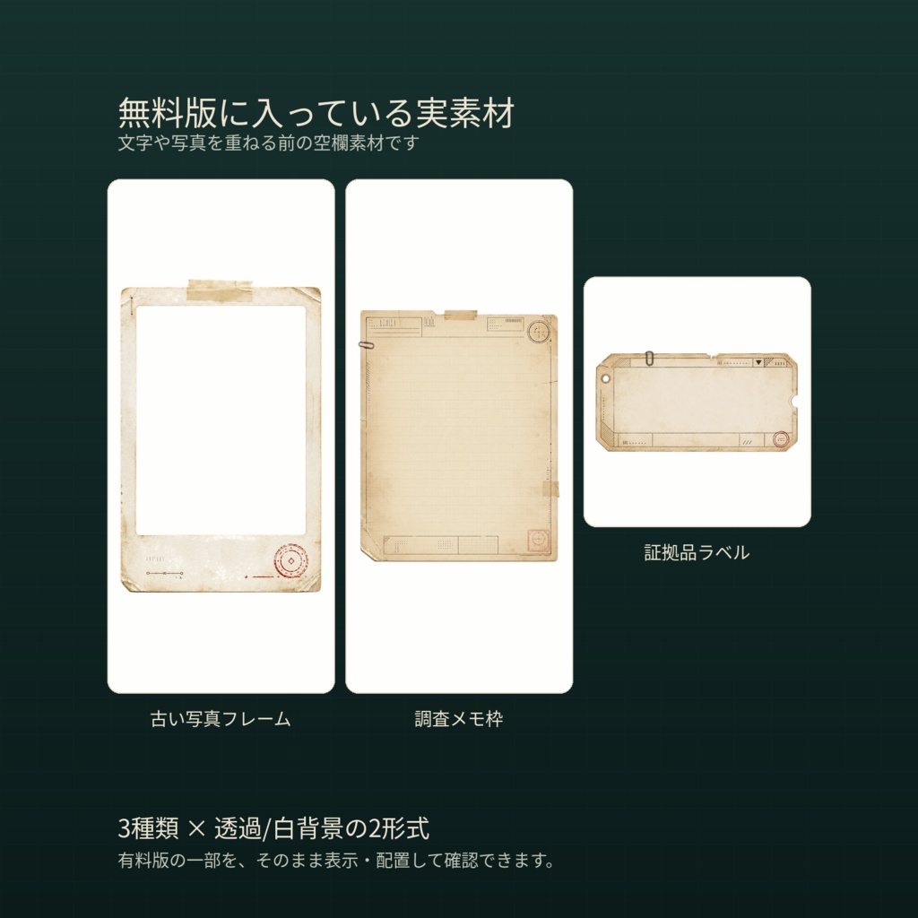 【無料版】ココフォリアに貼るだけ|現代ミステリー調査素材セット Vol.1