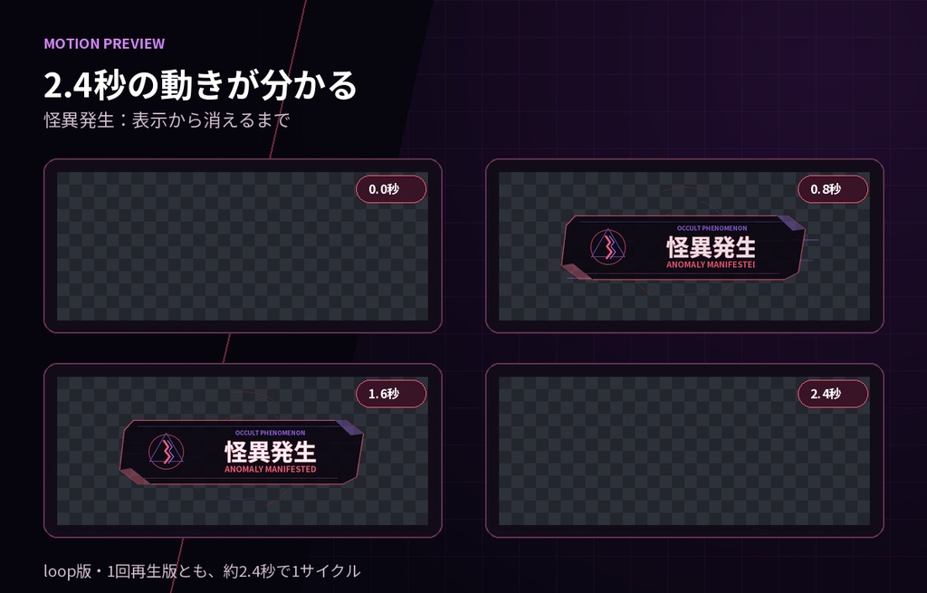 【ココフォリア/APNG】怪異・恐怖演出カットイン12種|日英・ループ/1回再生