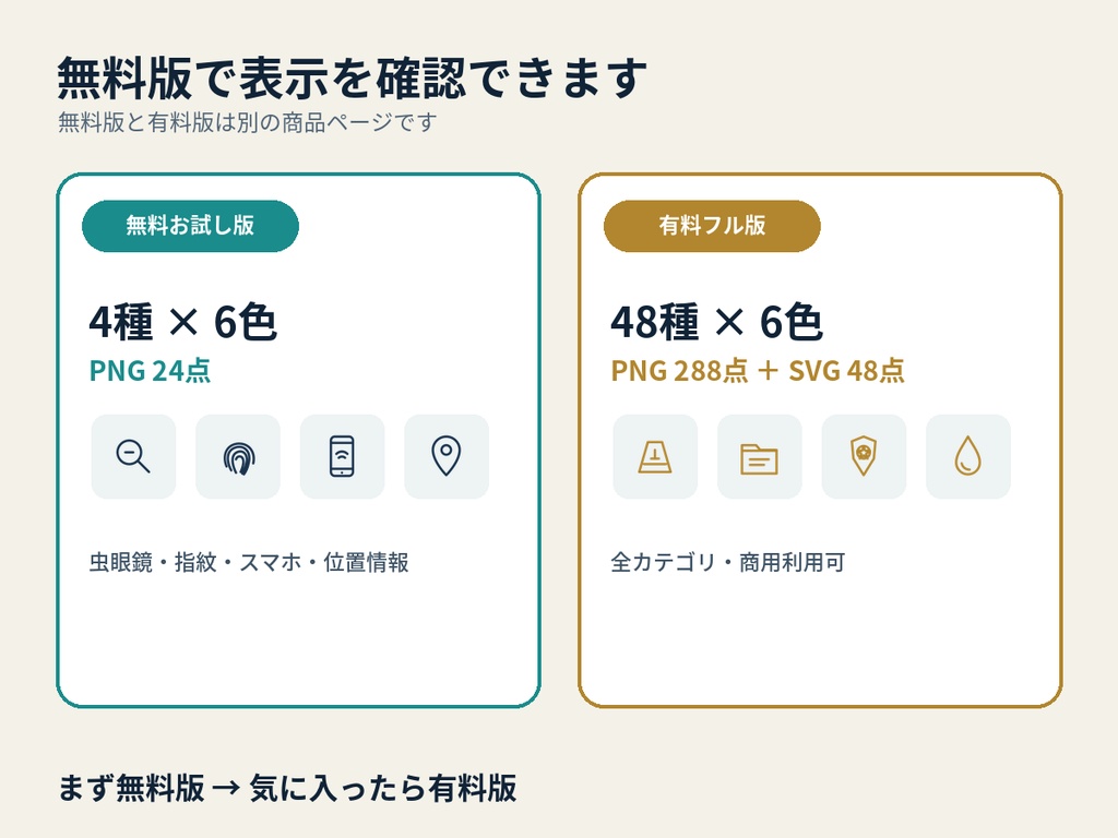 【無料版】現代ミステリー 捜査・証拠アイコン4種|6色・透過PNG 24点