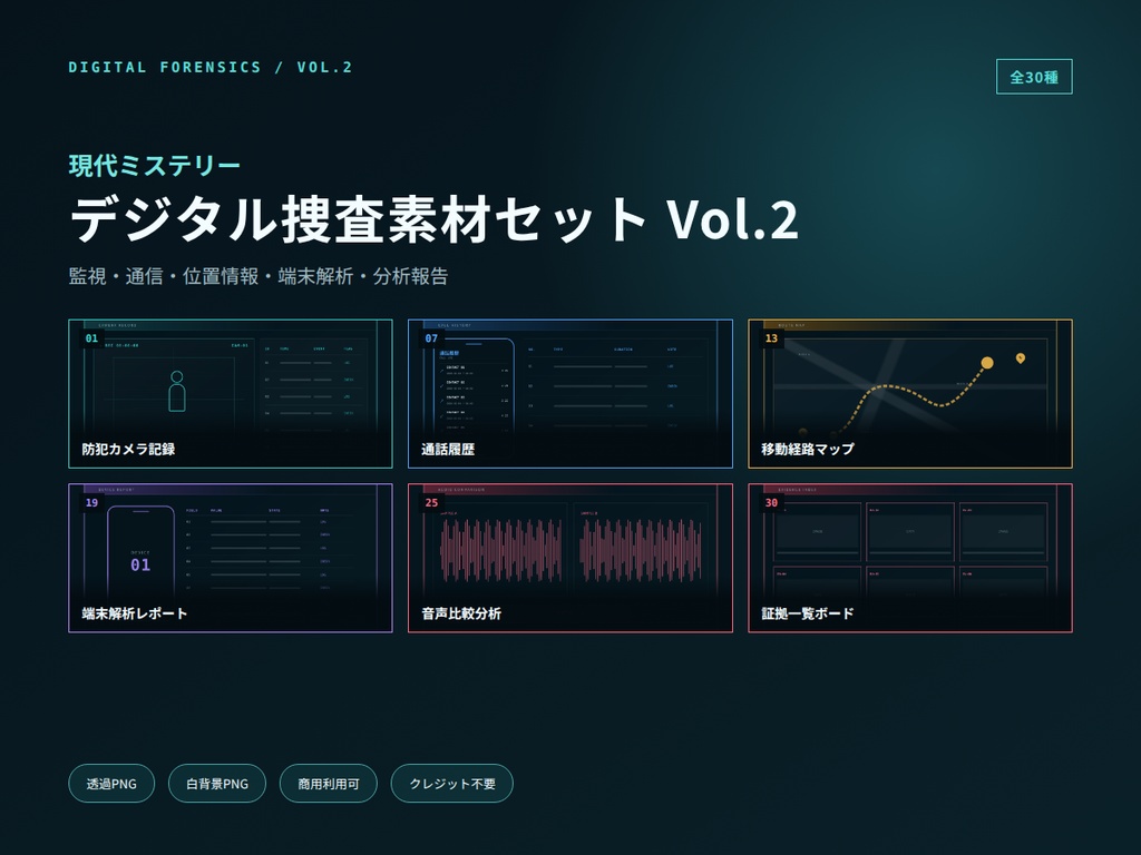 ココフォリアに貼るだけ|現代ミステリー デジタル捜査素材セット Vol.2|全30種