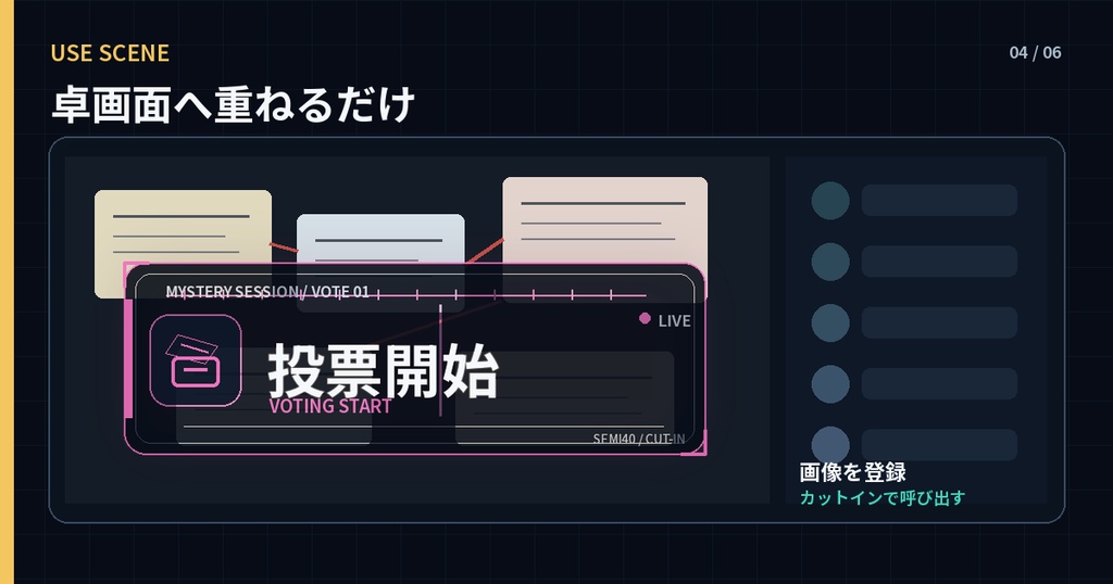 【ココフォリア/APNG】マダミス進行・議論/投票カットイン12種|日英・ループ/1回再生・全48点