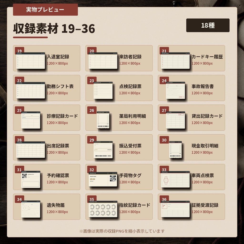 ココフォリアに貼るだけ|現代ミステリー調査素材セット Vol.2|書類・記録・証拠品36種