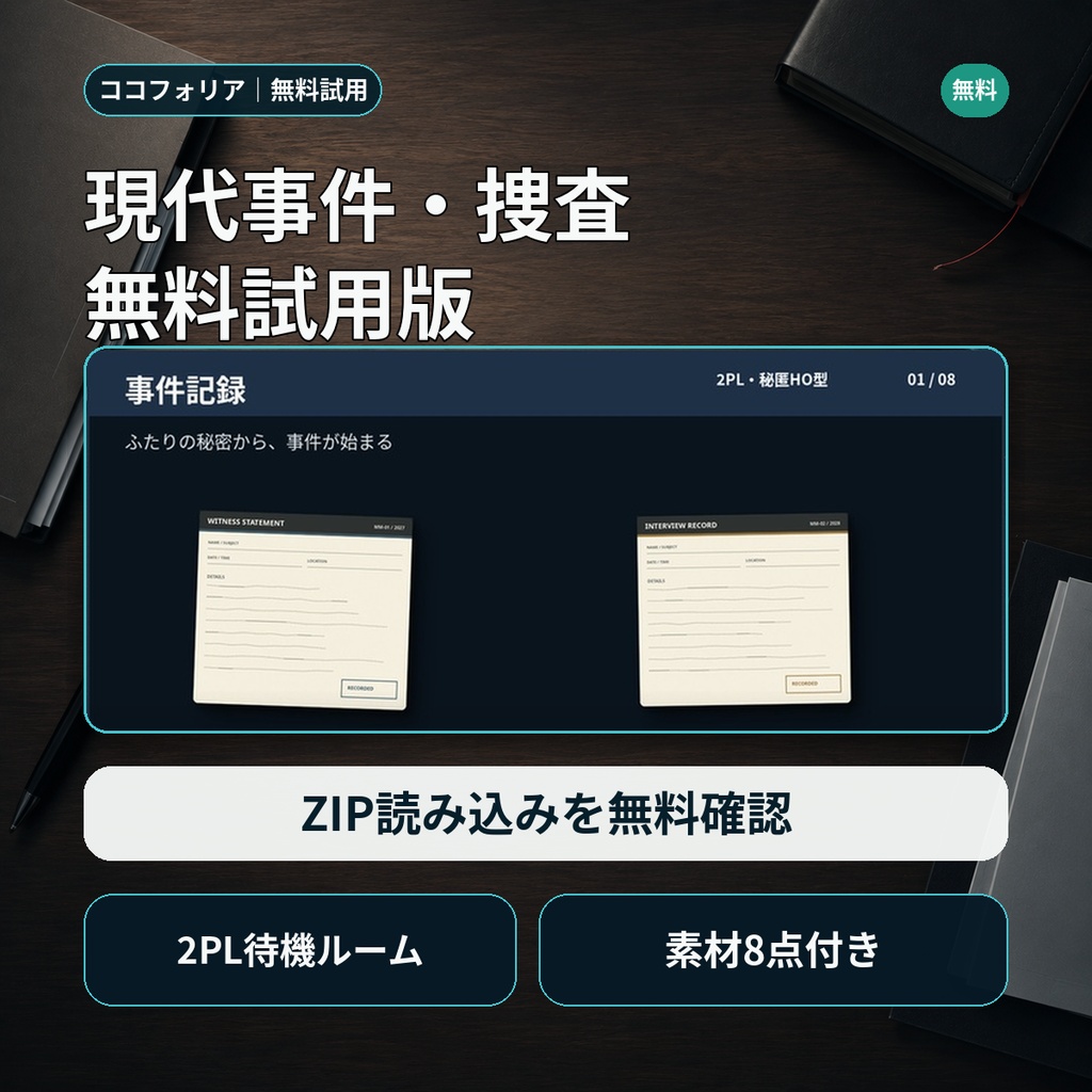 【無料試用】ココフォリアに読み込むだけ｜現代事件・捜査2PL待機ルーム＋素材8点