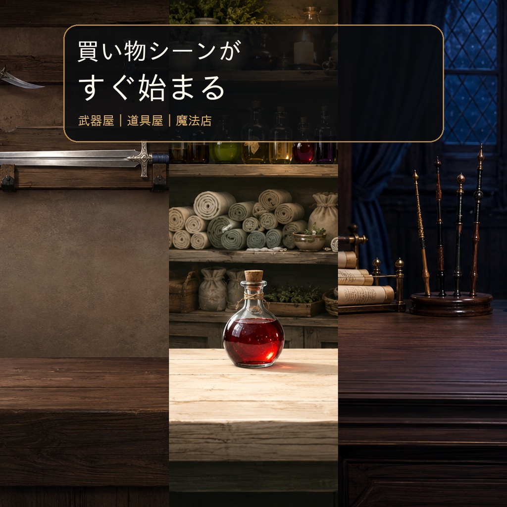買い物シーンがすぐ始まる｜武器屋・道具屋・魔法店3画面｜TRPG・ココフォリア対応