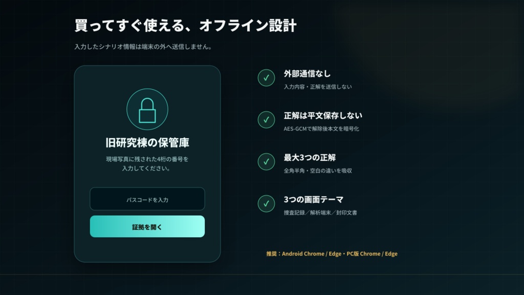 PLが自分で証拠を開ける|パスコード解除HTML作成ツール|TRPG・Android対応