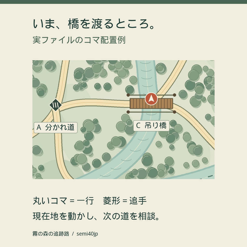 追う道も、逃げ道も|森のチェイスマップとGM進行メモ|TRPG用PNG・PDF