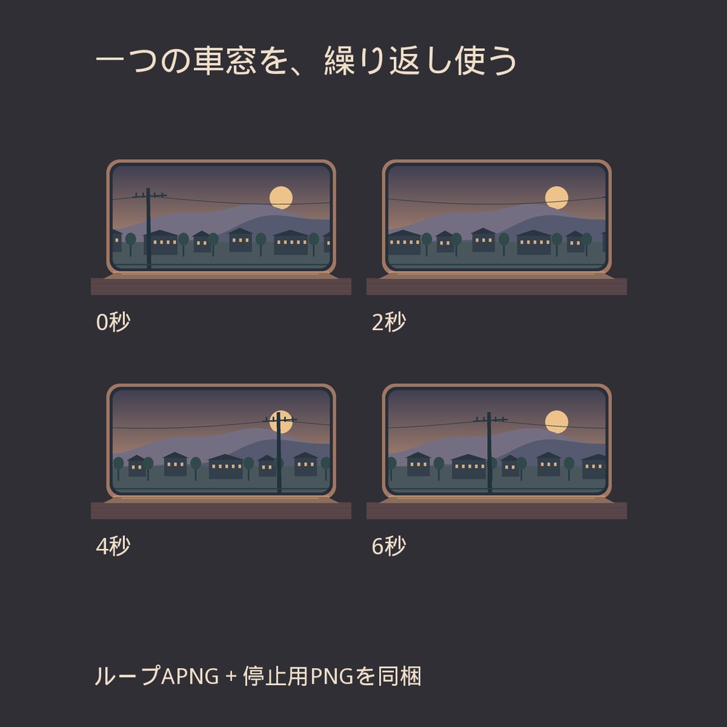 列車の会話シーンが動き出す|夕暮れの車窓ループ背景|ココフォリア用APNG素材