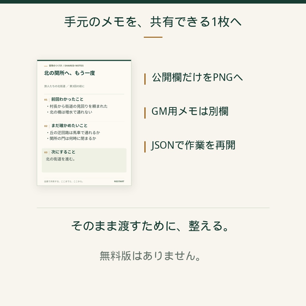 中断した卓をすぐ再開|前回の要点を共有画像にするTRPG引き継ぎカード作成ツール