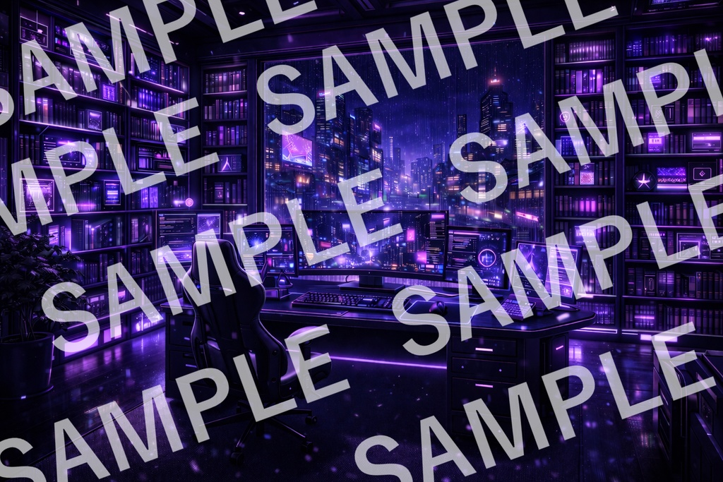 【3K高画質】電脳ネオン・ライブラリ 背景素材 4種セット — Emerald / Violet / Red / Mix —