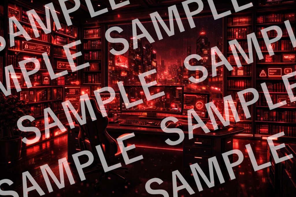 【3K高画質】電脳ネオン・ライブラリ 背景素材 4種セット — Emerald / Violet / Red / Mix —