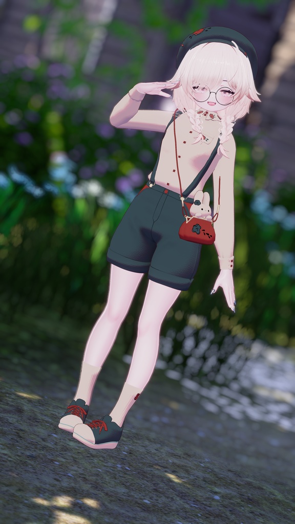 〖VRChat衣装〗うさレトロップ|レトロサロペット+うさぎポーチ〖7アバター対応〗