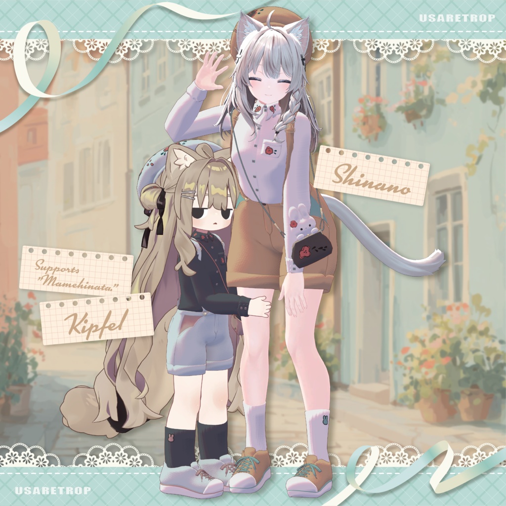 〖VRChat衣装〗うさレトロップ|レトロサロペット+うさぎポーチ〖7アバター対応〗