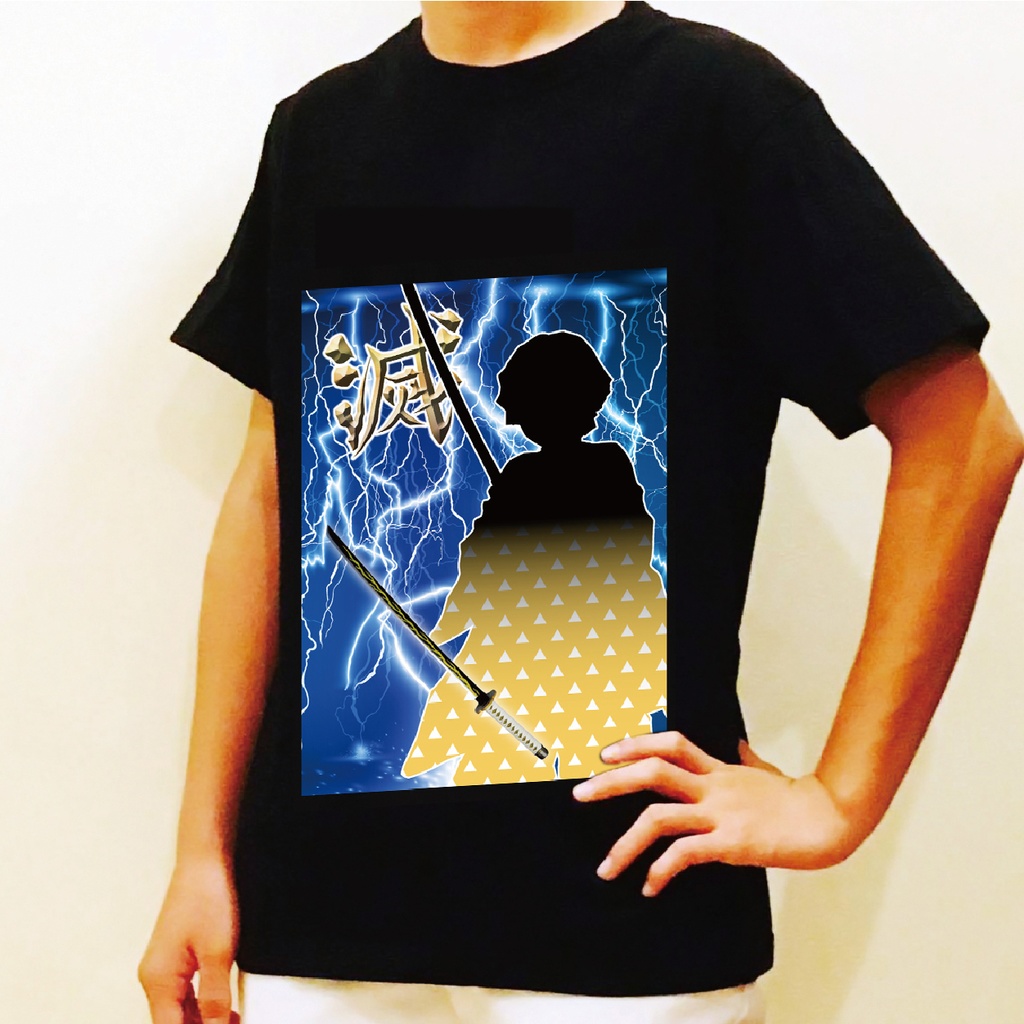 鬼滅の刃イメージ Tシャツ カットソー 半袖 鬼滅 イメージ 我妻 善逸 メンズ レディース ブラック 120 130 140 150 160 S M L XL XXL XXXL