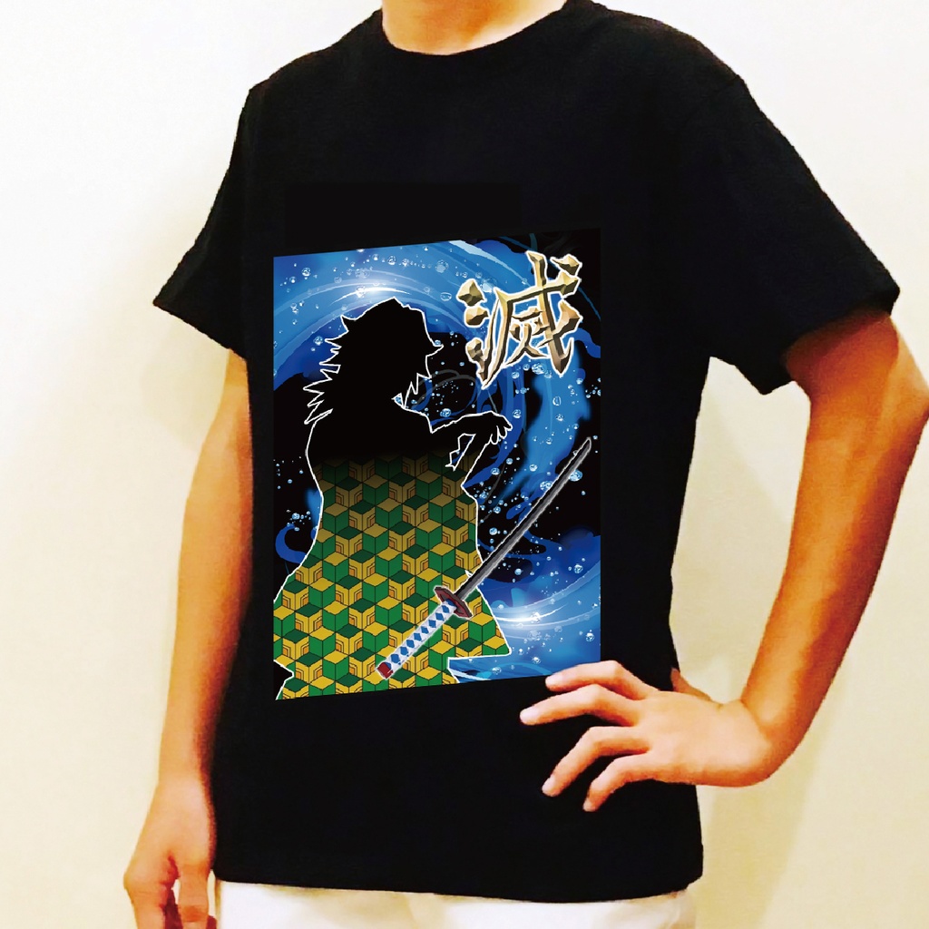 鬼滅の刃イメージ Tシャツ カットソー 半袖 鬼滅 イメージ 富岡 義勇 メンズ レディース ブラック 120 130 140 150 160 S M L XL XXL XXXL