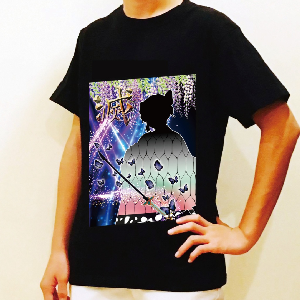 鬼滅の刃イメージ Tシャツ カットソー 半袖 鬼滅 イメージ 胡蝶 しのぶ メンズ レディース ブラック 120 130 140 150 160 S M L XL XXL XXXL