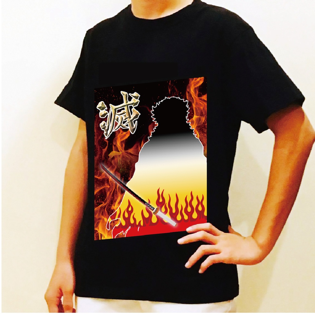 鬼滅の刃イメージ Tシャツ カットソー 半袖 鬼滅 イメージ 煉獄 杏寿郎 メンズ レディース ブラック 120 130 140 150 160 S M L XL XXL XXXL