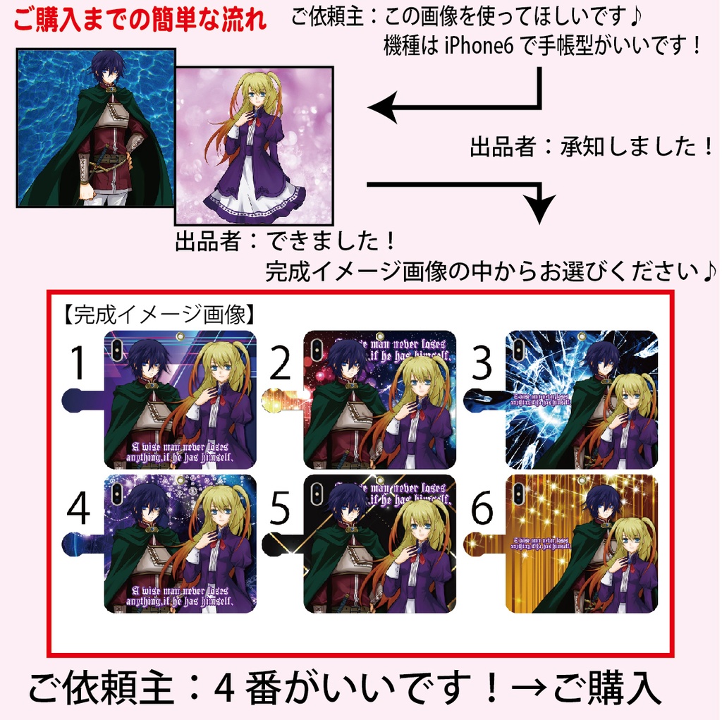 スマホケース 手帳型 ハードケース オーダー 手帳 カバー iPhone Android スマホ キャラ イラスト