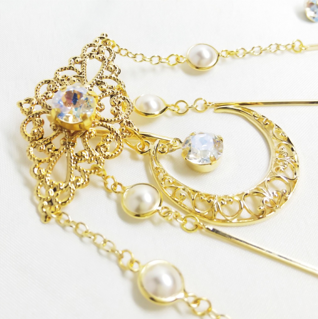 新品 クリスタルムーン ポニーフック ヘアクリップ ヘアアレンジ 髪 ゴールド ポニーテール スワロフスキー パール