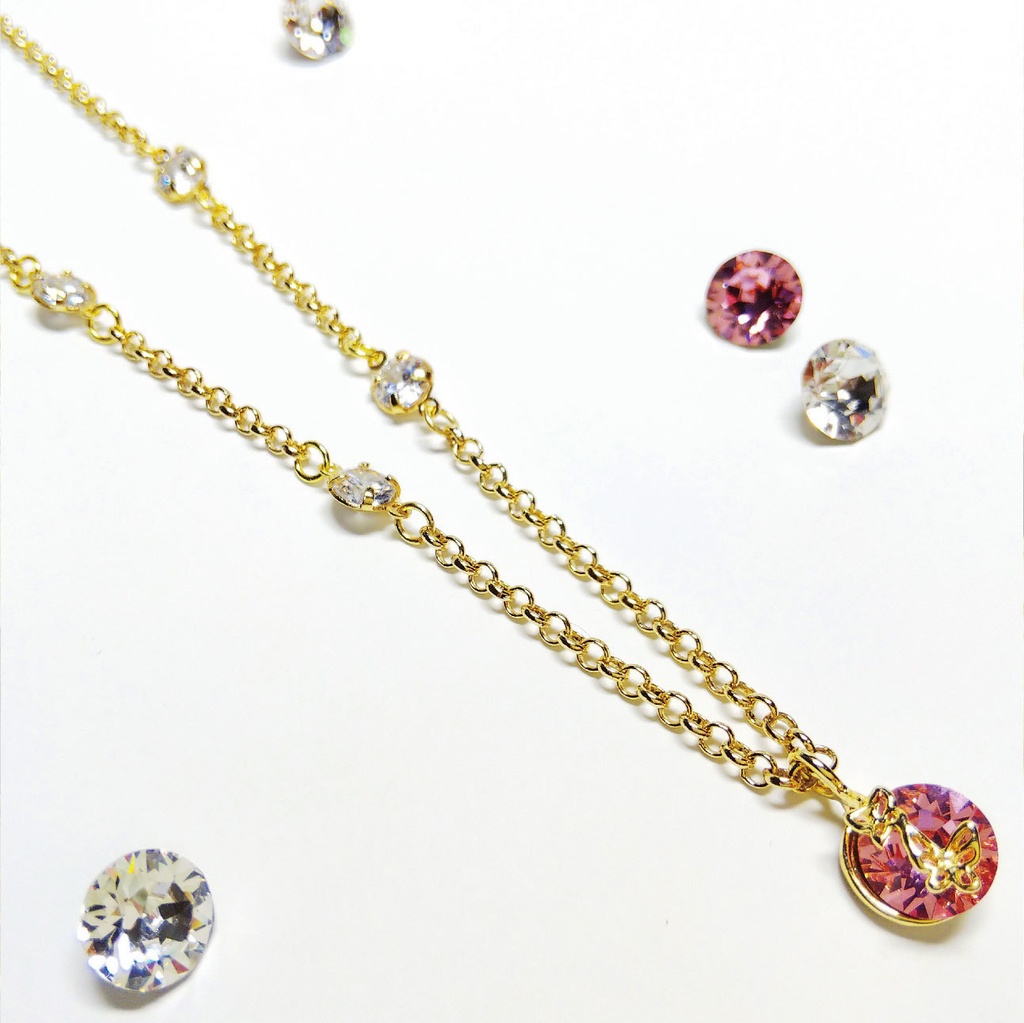 ネックレス アクセサリー ジルコニア レディース スワロフスキー スワロ ライトローズ ピンク ギフト プレゼント 蝶