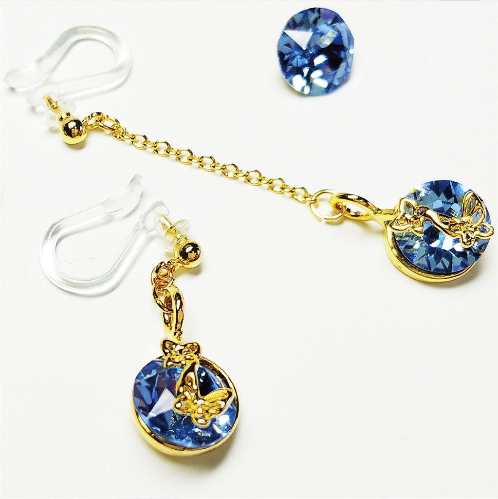 新品 ライトサファイア ノンホールピアス 樹脂 ピアス スワロフスキー スワロ