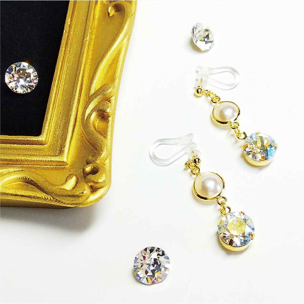 新品 パール クリスタル ノンホールピアス 樹脂 ピアス スワロフスキー スワロ