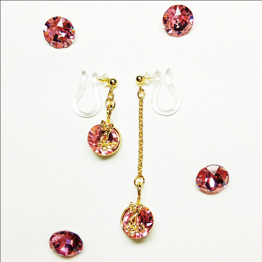 新品 ライトローズ ノンホールピアス 樹脂 ピアス スワロフスキー スワロ