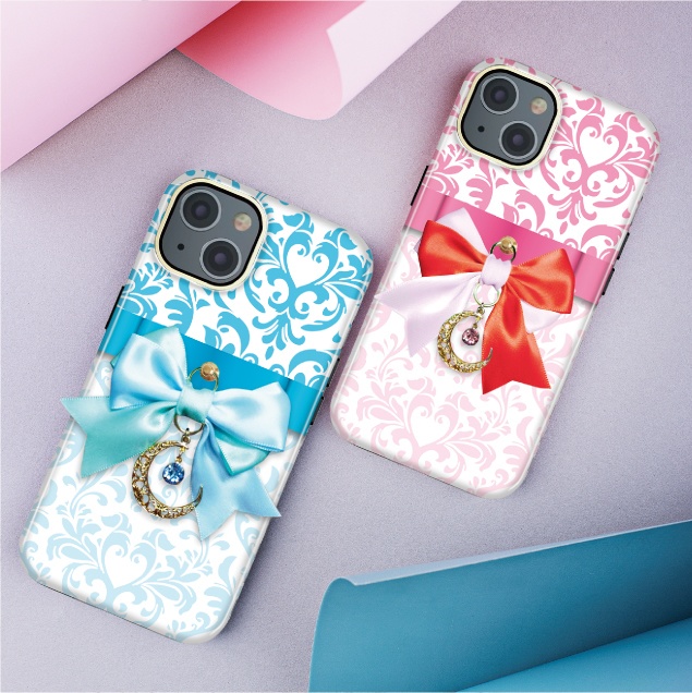 リボンスマホケース リボン スマホケース カバー ハードケース iPhone Android スマホ オシャレ ダマスク レッド ピンク かわいい 姫系 月 スワロフスキー チャーム プレゼント ギフト 柄 アイフォン アンドロイド グリーン ブルー パープル サテン ケース