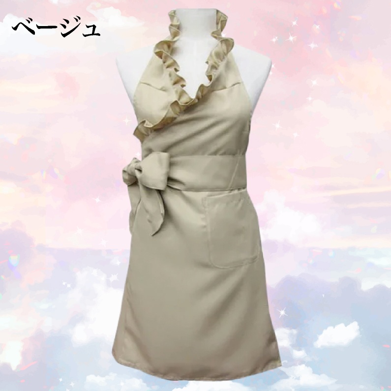 フリル エプロン キッチン 料理 おしゃれ 可愛い プレゼント ギフト ブラック ピンク ショコラ ベージュ