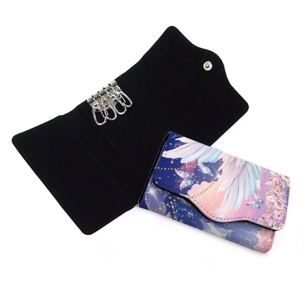 キーケース ケース フラワー 花柄 花 オシャレ かわいい 可愛い カード入れ スエード プレゼント ギフト レディース 羽 神秘的 夢 姫 蝶 ガーリー