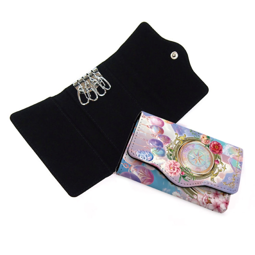 キーケース ケース フラワー 花柄 花 オシャレ かわいい 可愛い カード入れ スエード プレゼント ギフト レディース 羽 神秘的 夢 姫 蝶 ガーリー 空