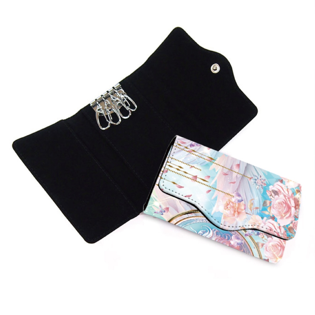 キーケース ケース フラワー 花柄 花 オシャレ かわいい 可愛い カード入れ スエード プレゼント ギフト レディース 羽 神秘的 夢 姫 蝶 ガーリー クリスタル 月