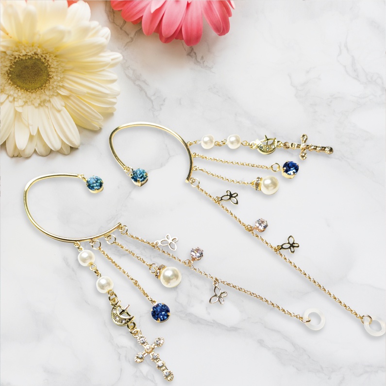 イヤーフック イヤホン 落下防止 両耳 ワイヤレス AirPods エアーポッズ アクセサリー パール スワロフスキー スワロ クロス 十字架 バタフライ 蝶 フック おしゃれ かわいい プレゼント ギフト