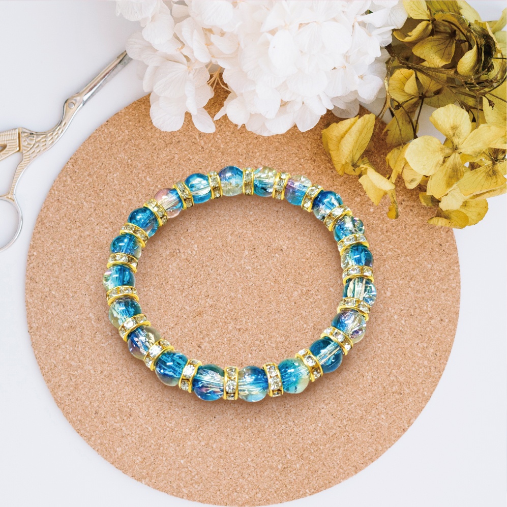 全7色 ガラスビーズ ブレスレット ビーズ ゴム アクセサリー ラインストーン おしゃれ かわいい 推し活 推し プレゼント ギフト カラフル