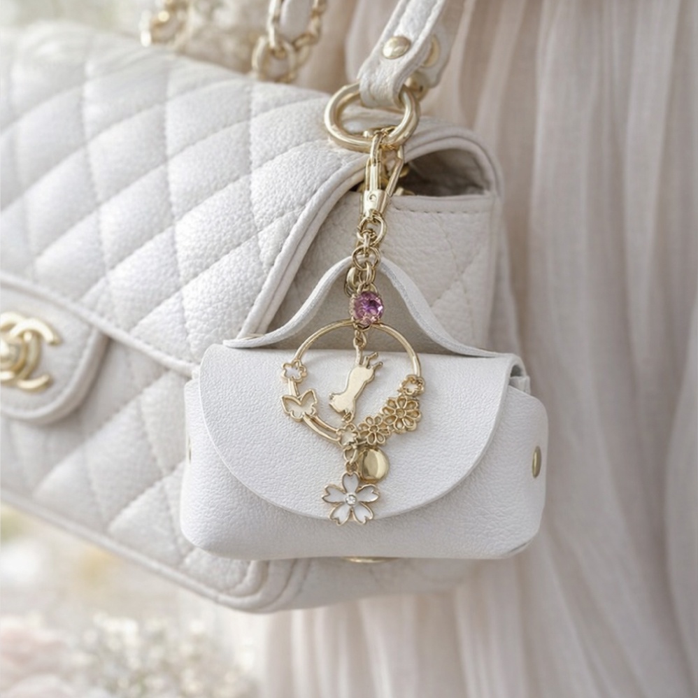 マナーホルダー バッグチャーム ミニ ポーチ エチケット袋 ウンチ袋 ペット 散歩 お散歩ポーチ お出かけ ホワイト ブラック 猫 ネコ 桜 サクラ チャーム スワロフスキー スワロ ジルコニア 小物入れ リップ バッグ 鞄 おしゃれ かわいい マナー袋 犬 ゴミ袋