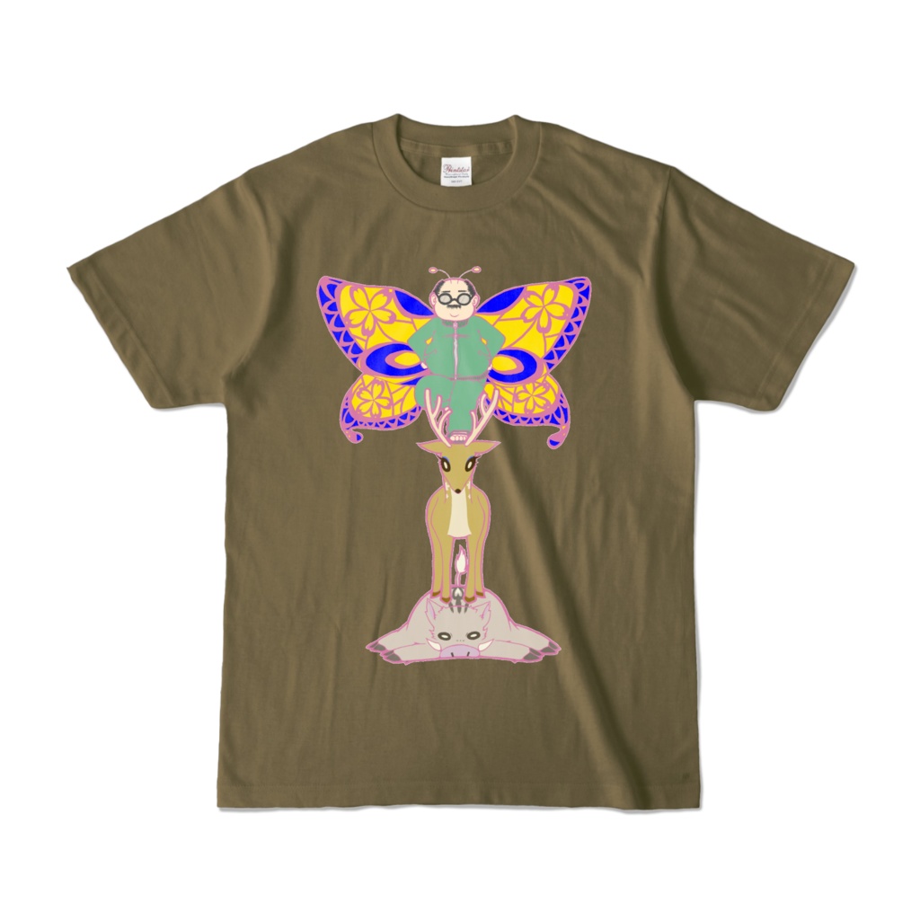 猪鹿蝶(いのしかちょう)Tシャツ①カラーVer. オリーブ
