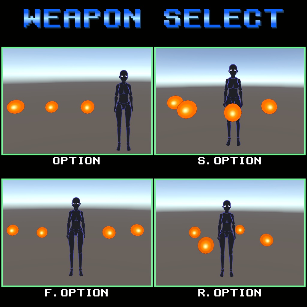 【VRChat】あの横スクロールシューティングゲームのオプションとレーザー / Options & Lasers (a.k.a. "Multiple") from That Side-Scrolling Shooter【MA設定済み】