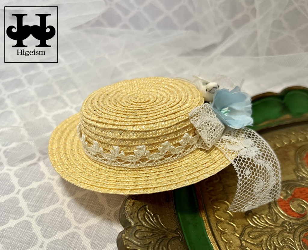 麦わら帽子 ナチュラル×小鳥/Straw hat (Natural×Bird)for DOLL