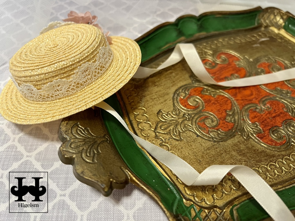 麦わら帽子 ナチュラル×アンティークフラワー/Straw hat Natural×Antique Flower for DOLL