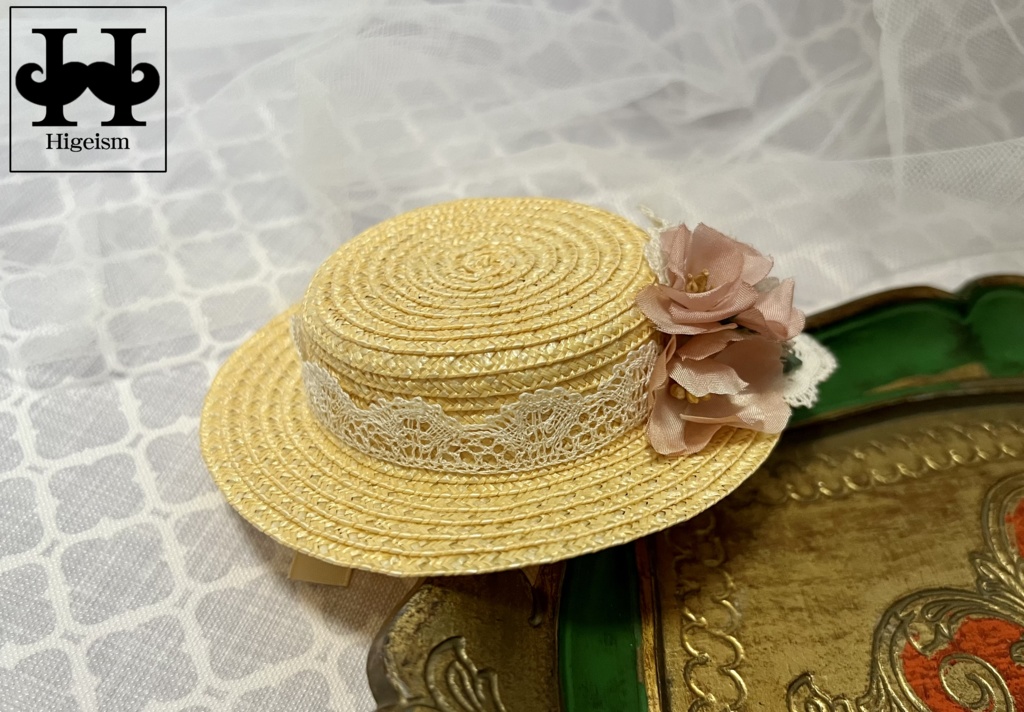 麦わら帽子 ナチュラル×アンティークフラワー/Straw hat Natural×Antique Flower for DOLL